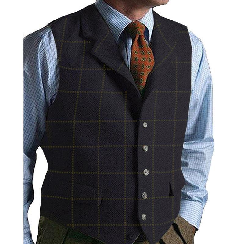 Mens Vintage Plaid Lapel Single Breasted Slim Vest 09816788M