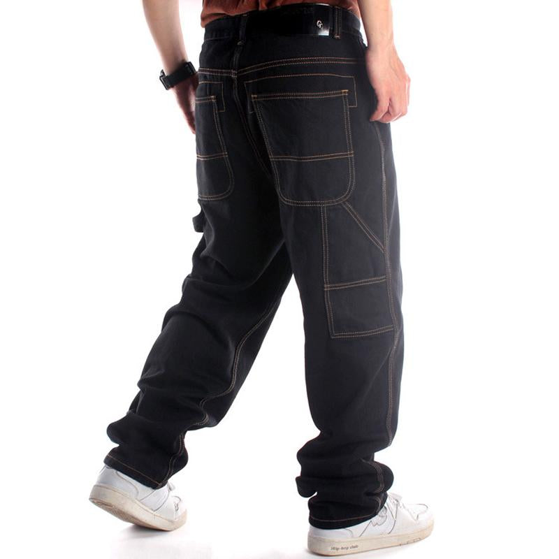 Mens Retro Solid Color Multi-Pocket Loose Hip Hop Oldschool Jeans 32402679Y