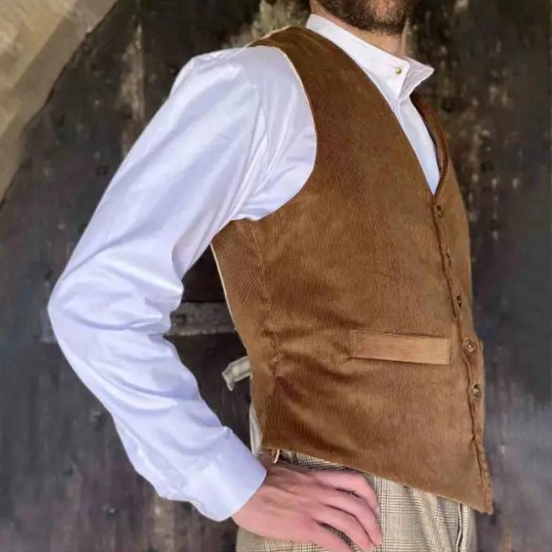 Mens Vintage V-neck Corduroy Vest 23465780X