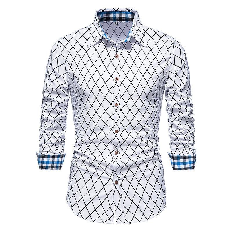 Mens Vintage Plaid Lapel Long Sleeve Shirt 90549321Y