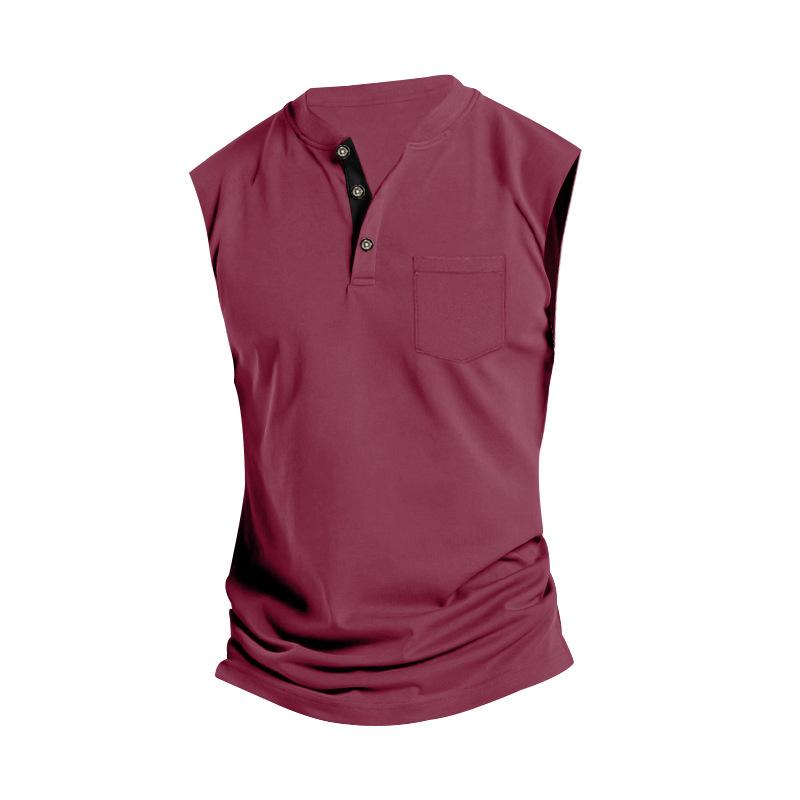 Mens Solid Color Henley Neck Sport Breathable Sleeveless Tank Top 11297990X