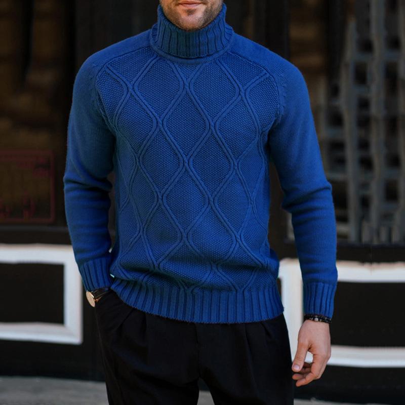 Mens Casual Solid Color Turtleneck Slim Knit Pullover Sweater 10753050M