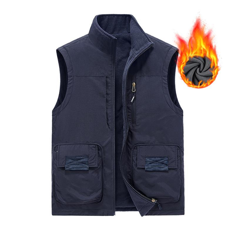 Mens Vintage Polar Fleece Reversible Multi-Pocket Vest 93907674Y