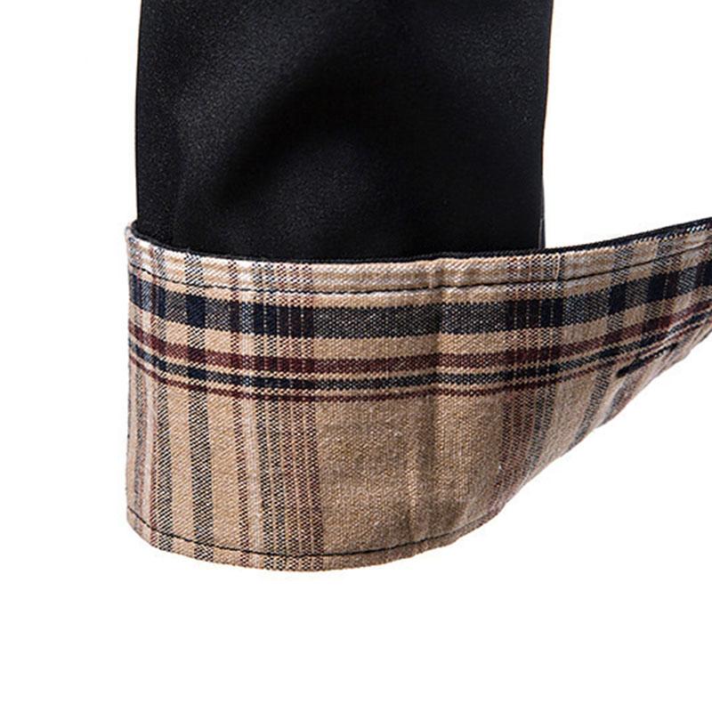 Mens Casual Colorblock Plaid Patchwork Lapel Long-Sleeved Shirt 44324703M