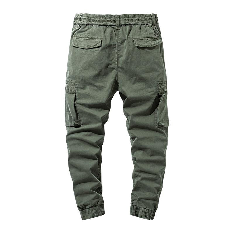 Mens Casual Solid Color Elastic Waist Multi-Pocket Cotton Cargo Pants 76185960M