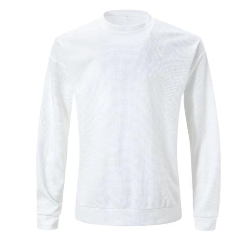 Mens Waffle Raglan Sleeve Round Neck Solid Color Versatile T-Shirt 97629586X