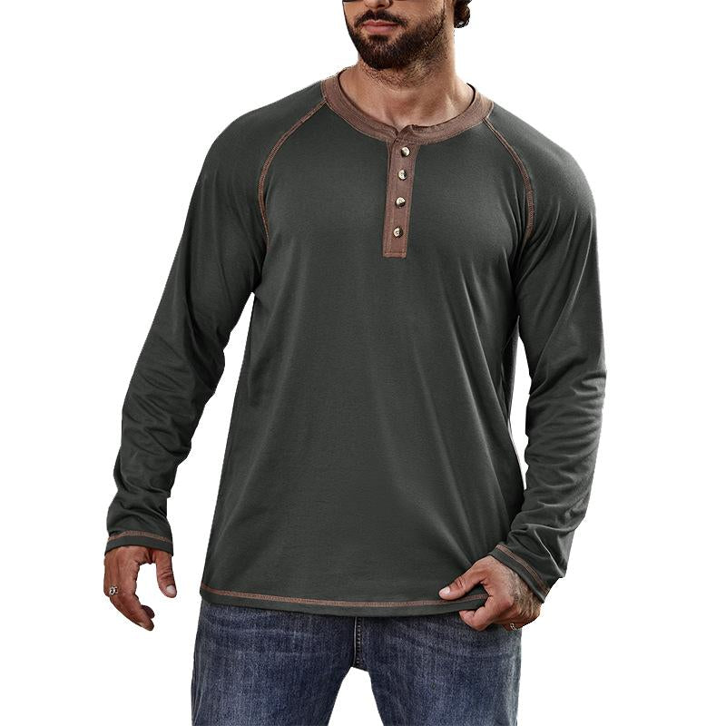 Mens Long Sleeve Crew Neck Henley Shirt 23582261X