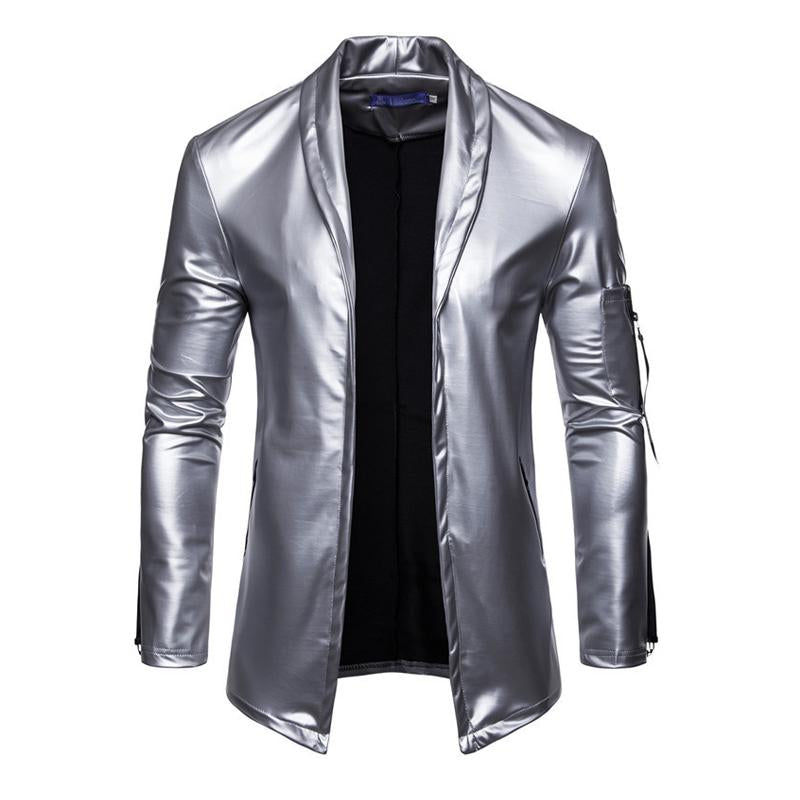 Mens Lapel Motorcycle Solid Color Leather PU Jacket 54601462X