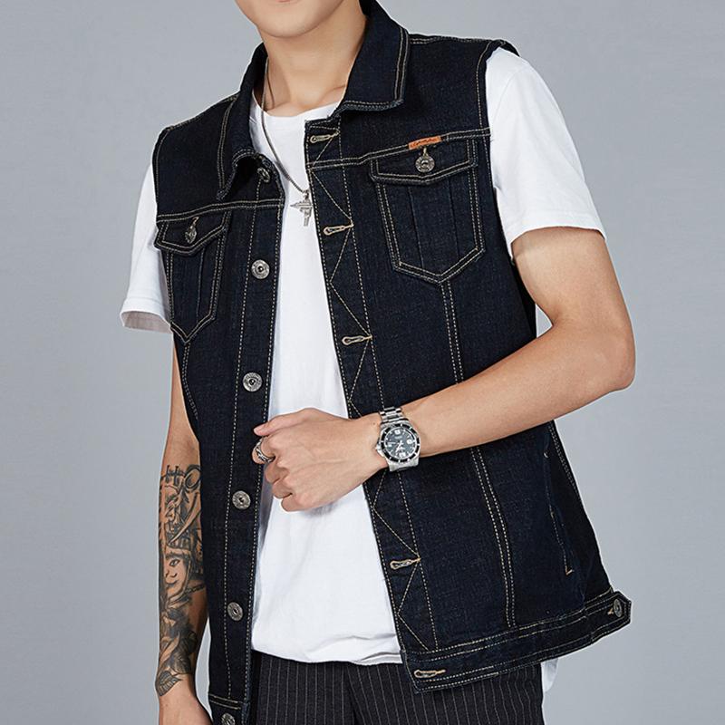 Mens Casual Loose Lapel Single Breasted Denim Vest 55507450M