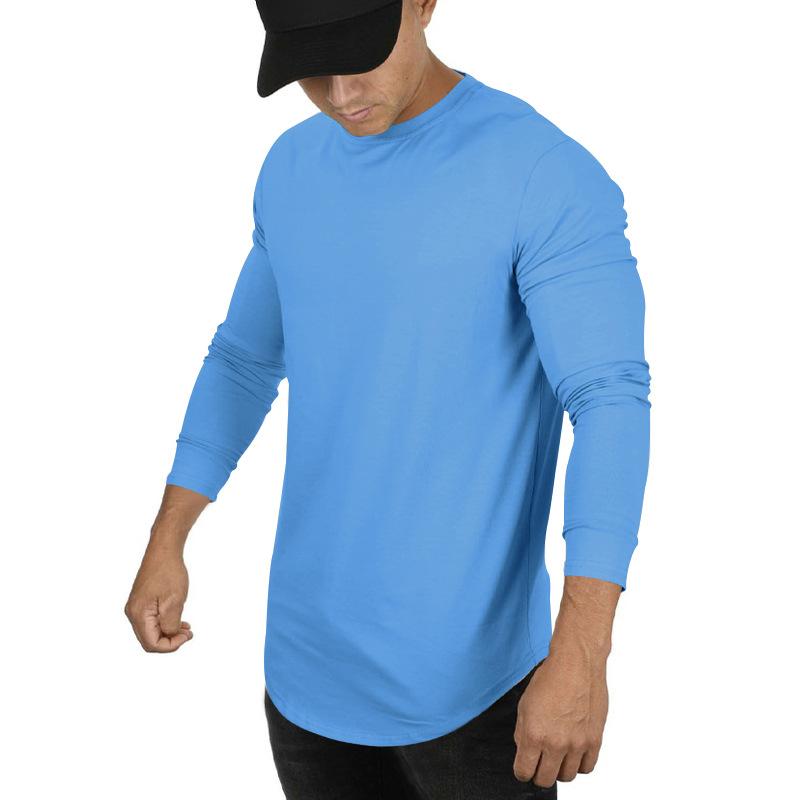 Mens Casual Solid Color Round Neck Long Sleeve T-Shirt 18939148M