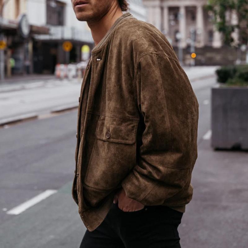 Mens Vintage Suede Stand Collar Jacket 59361757X