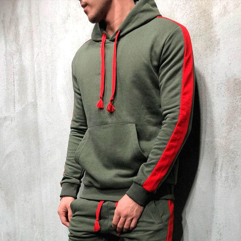 Mens Casual Hooded Color Block Sports Hoodie 86122367M