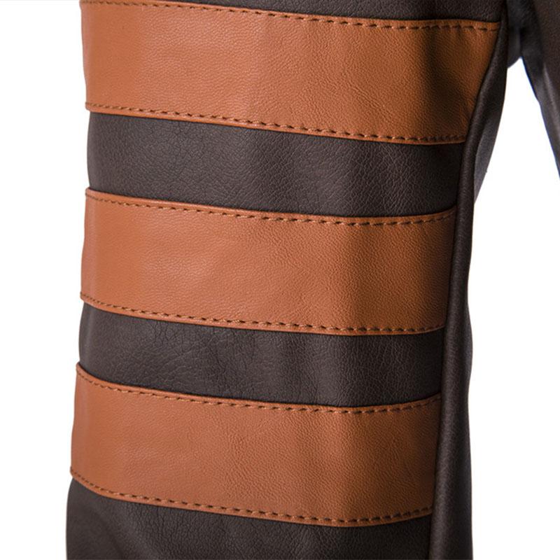 Mens Vintage Contrast Stand Collar Zipper Motorcycle Leather Jacket 44707249M