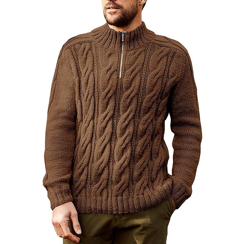 Mens Casual Solid Color Half Turtleneck Zipper Pullover Knitted Sweater 85473607M