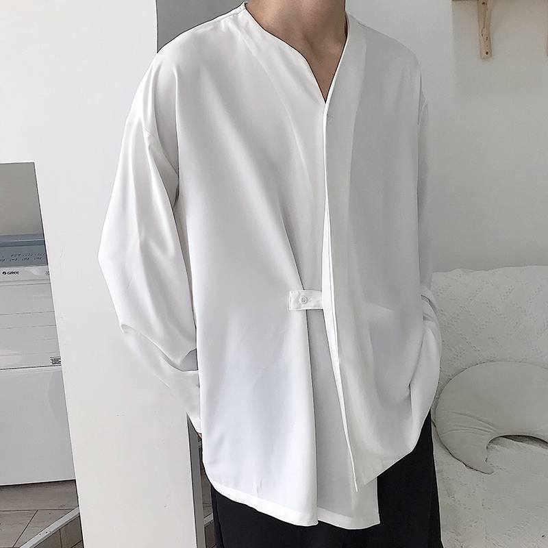 Mens Casual Solid Color Loose Long Sleeve Shirt 38088701M