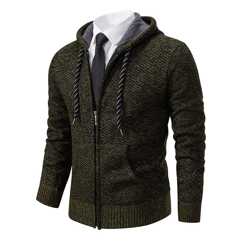 Mens Casual Fleece Warm Zipper Hooded Slim Knit Cardigan 94327711M