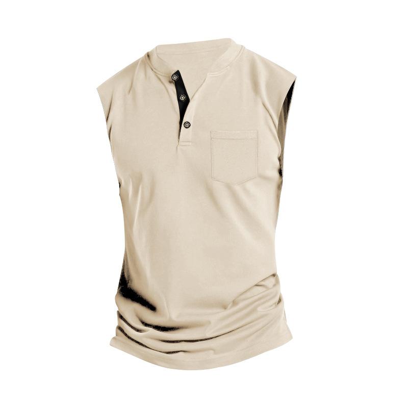 Mens Solid Color Henley Neck Sport Breathable Sleeveless Tank Top 11297990X