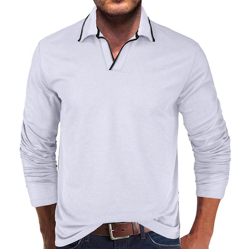 Mens Colorblock Line Trim Long Sleeve Loose Polo Shirt 60634930Z