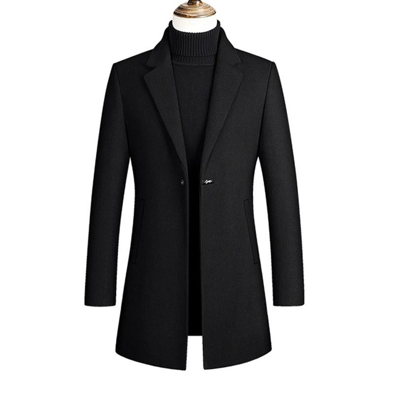 Mens Casual Wool Blend One Button Slim Notch Lapel Long Coat 65413467M
