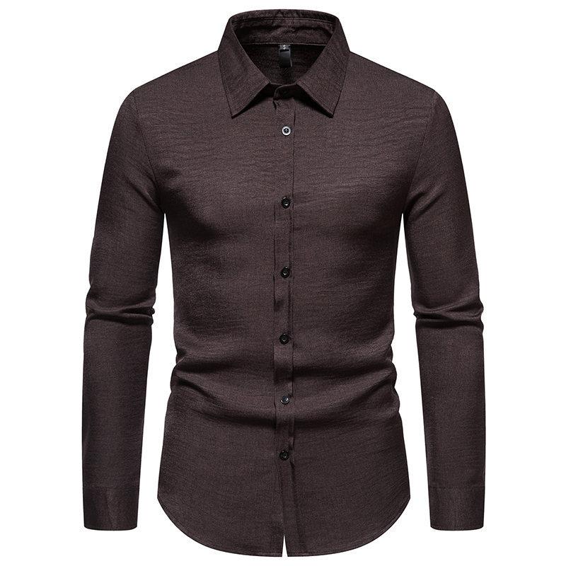 Mens Retro Solid Color Casual Long Sleeve Shirt 86241706Y