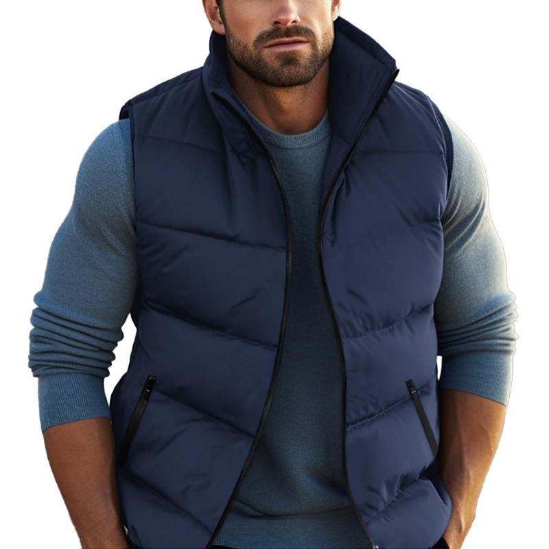MenS Casual Solid Color Warm Stand Collar Down Vest 37623466Y