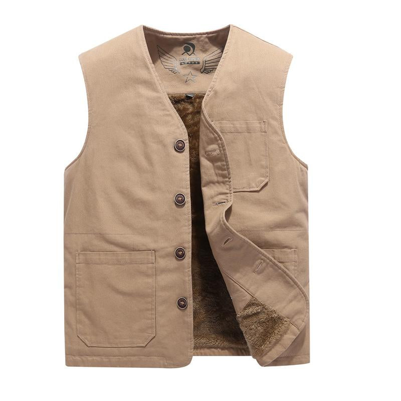 MenS Vintage Solid Color V-Neck Velvet Warm Vest 42895754Y