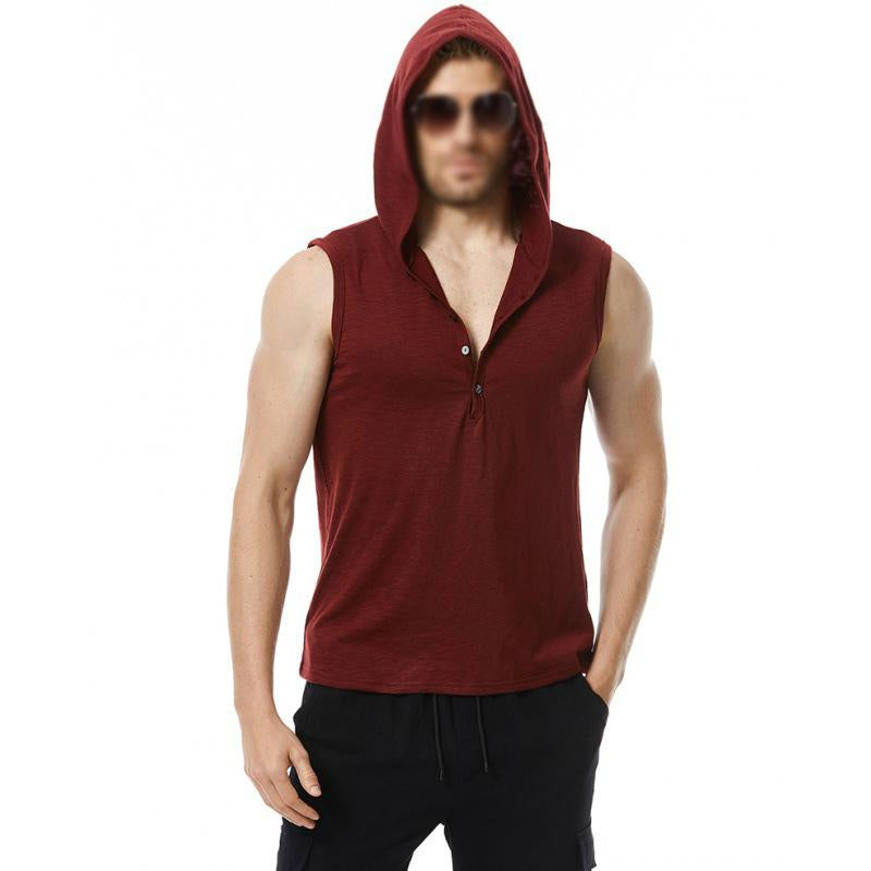 Mens Casual Solid Color V Neck Hooded Sleeveless Tank Top 03939558M