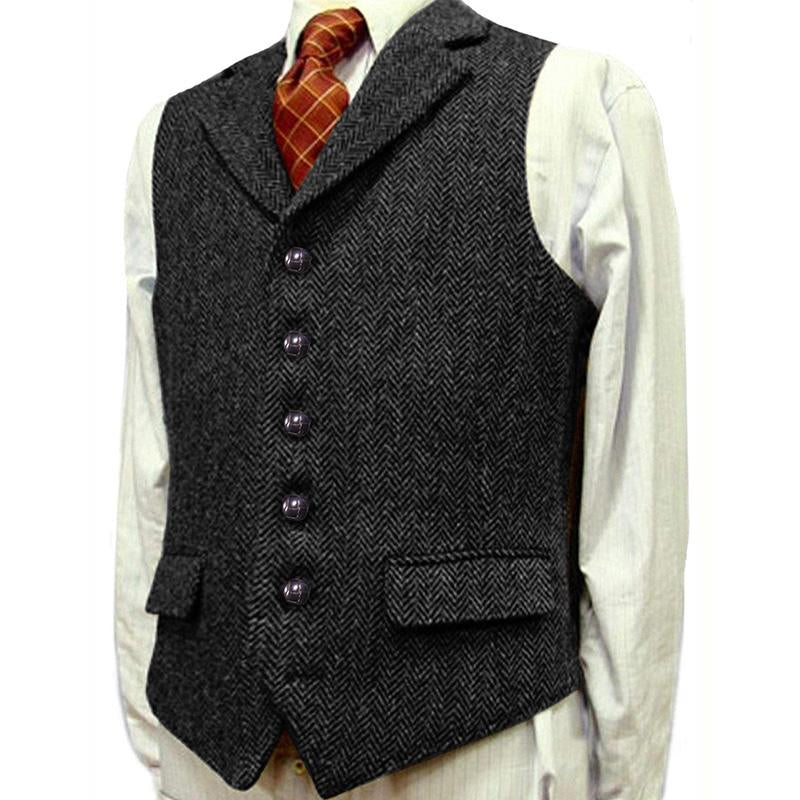Mens Vintage Lapel Herringbone Single Breasted Suit Vest 96979880M