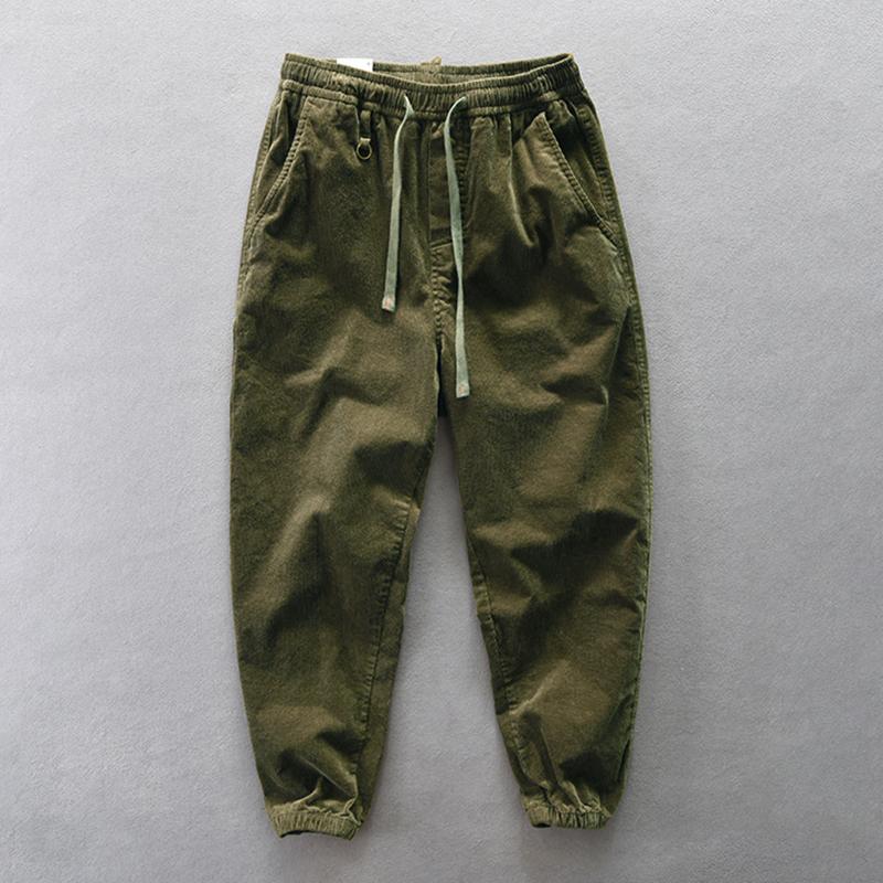 Mens Vintage Corduroy Loose Loose Elastic Waist Pants 88615359M