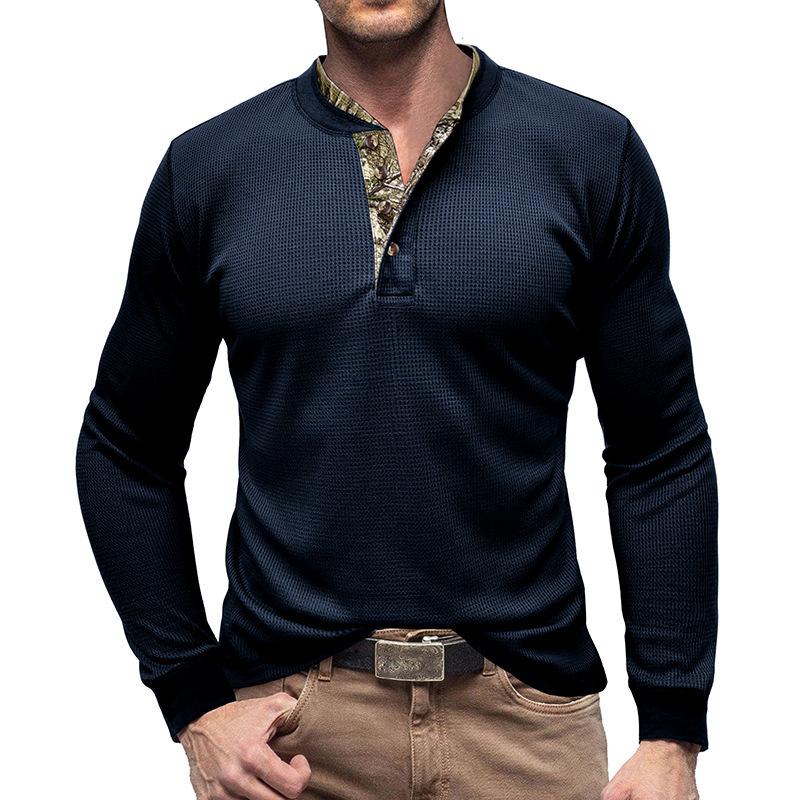 Mens Long Sleeve Outdoor Double Collar Waffle Crewneck Henley 48148003X