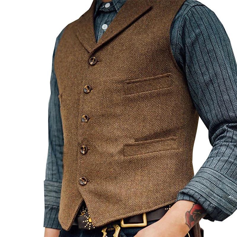 Mens Vintage Solid Color Lapel Vest 84405050Y