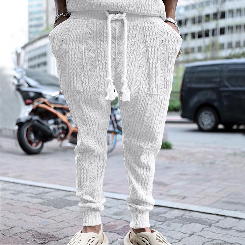 Mens Solid Jacquard Knitwear Elastic Waist Trousers 17187239Z