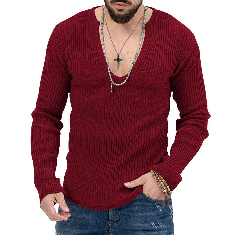 Mens Casual Solid Color V-Neck Long Sleeve Knitwear 93625426Y