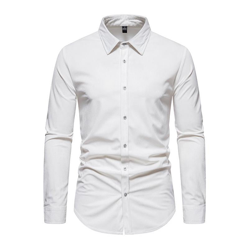 Mens Casual Solid Color Corduroy Slim Lapel Button Long Sleeve Shirt 82245034M