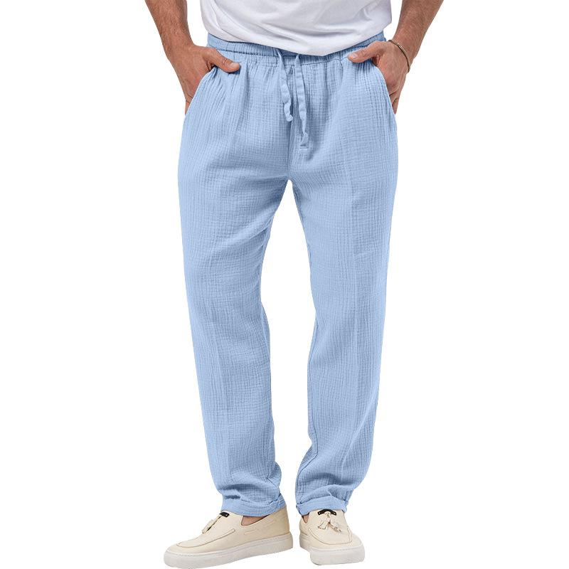 Mens Solid Loose Henley Collar Long Sleeve Shirt Trousers Set 26131708Z