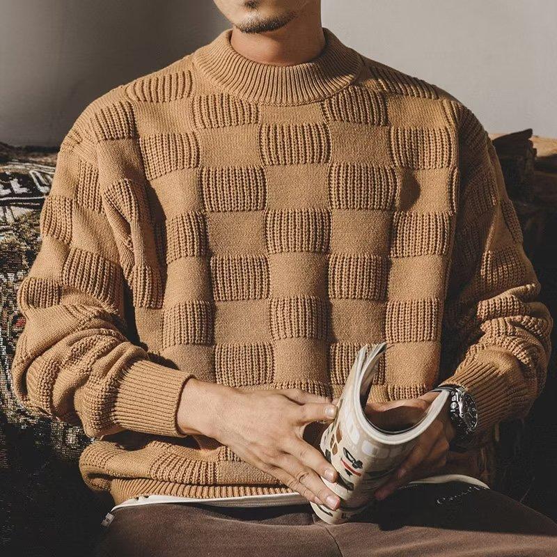 Mens American Style Retro All-match Round Neck Sweater 00121095X