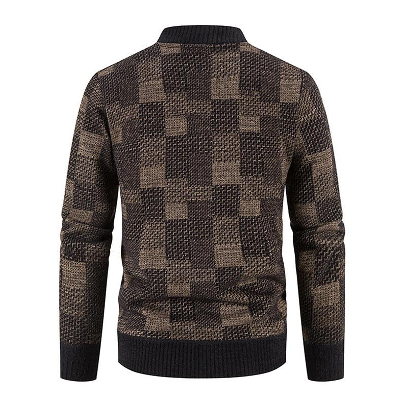 Mens Casual Plaid Fleece Baseball Collar Zipper Fly Knit Jacket 23445833M