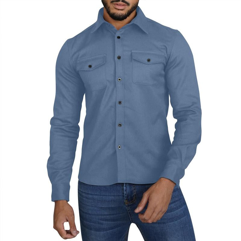 Mens Solid Color Thickened Casual Lapel Shirt Jacket 04931954X