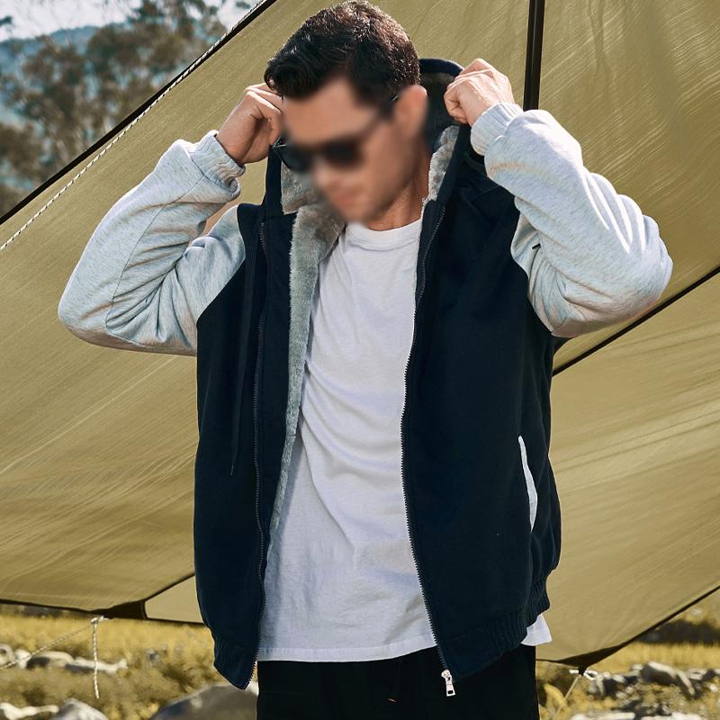 Mens Casual Color Block Warm Fleece Hooded Jacket 45435589Y