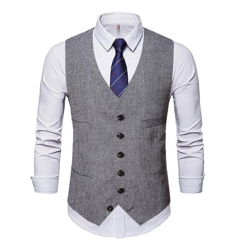 Mens Vintage Solid Color V-Neck Single-Breasted Slim Fit Vest 00171886M