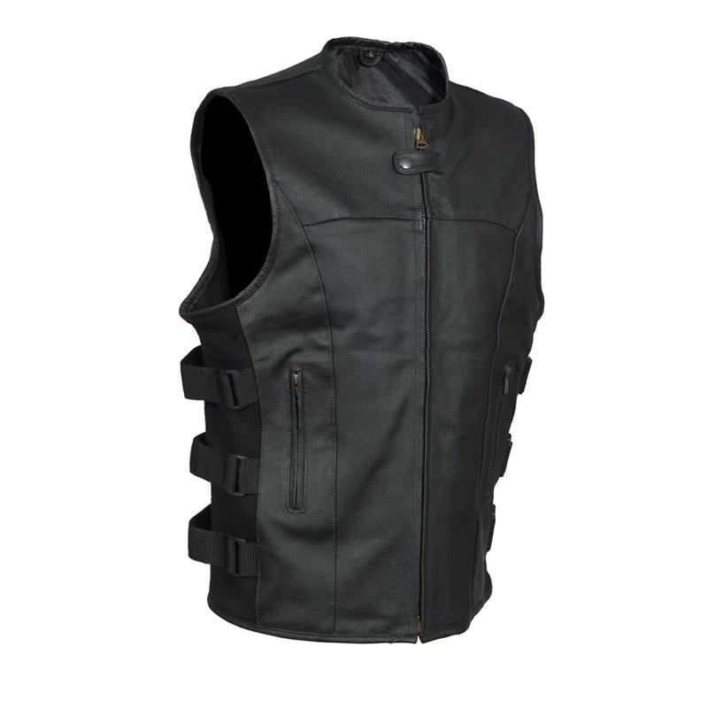 MenS Vintage Solid Color Zipper Strap Leather Vest 15598256Y