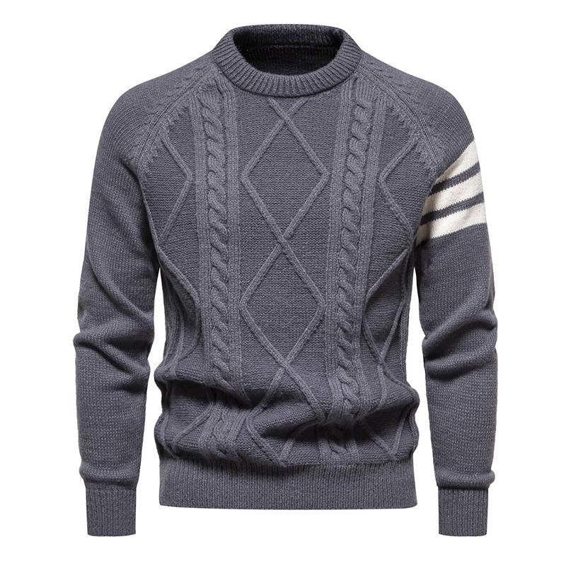 Mens Round Neck Knitted Pullover Casual Patchwork Sweater 63130720X