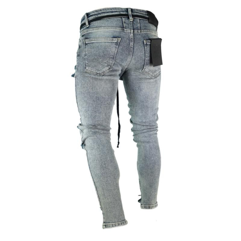 Mens Ripped Zipper Biker Jeans 46527635X