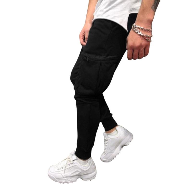 Mens Solid Color Elastic Waist Multi-pocket Casual Sweatpants 62894265Z
