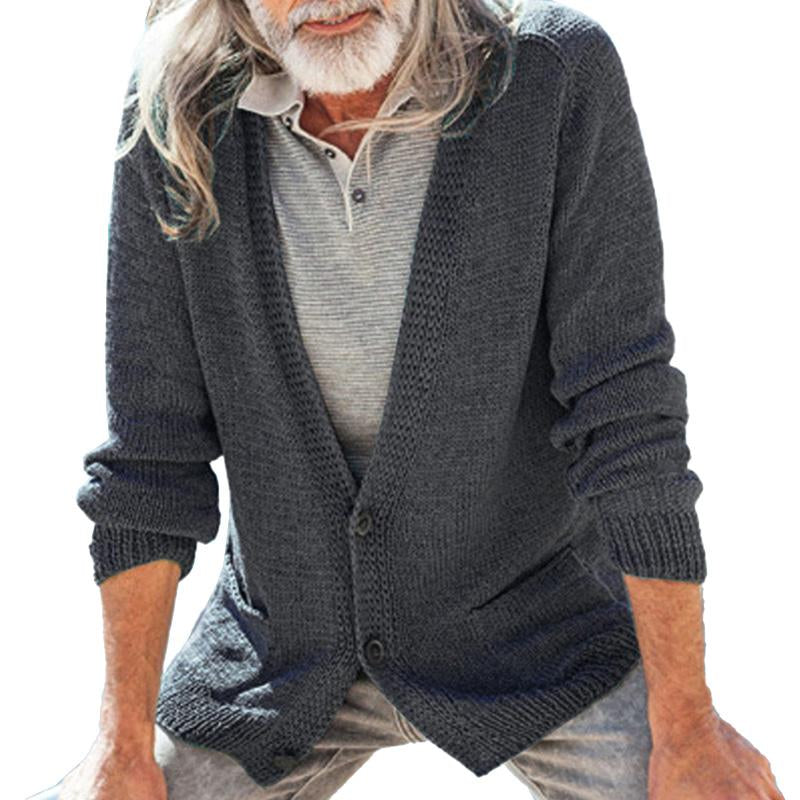 Mens Casual V-Neck Solid Color Single-Breasted Knitted Cardigan 94357944M