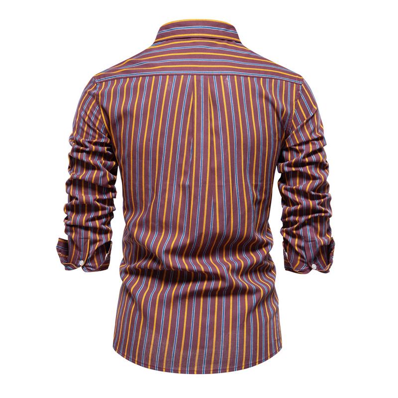 Mens Fashion Striped Long Sleeve Lapel Cotton Shirt 07386898X