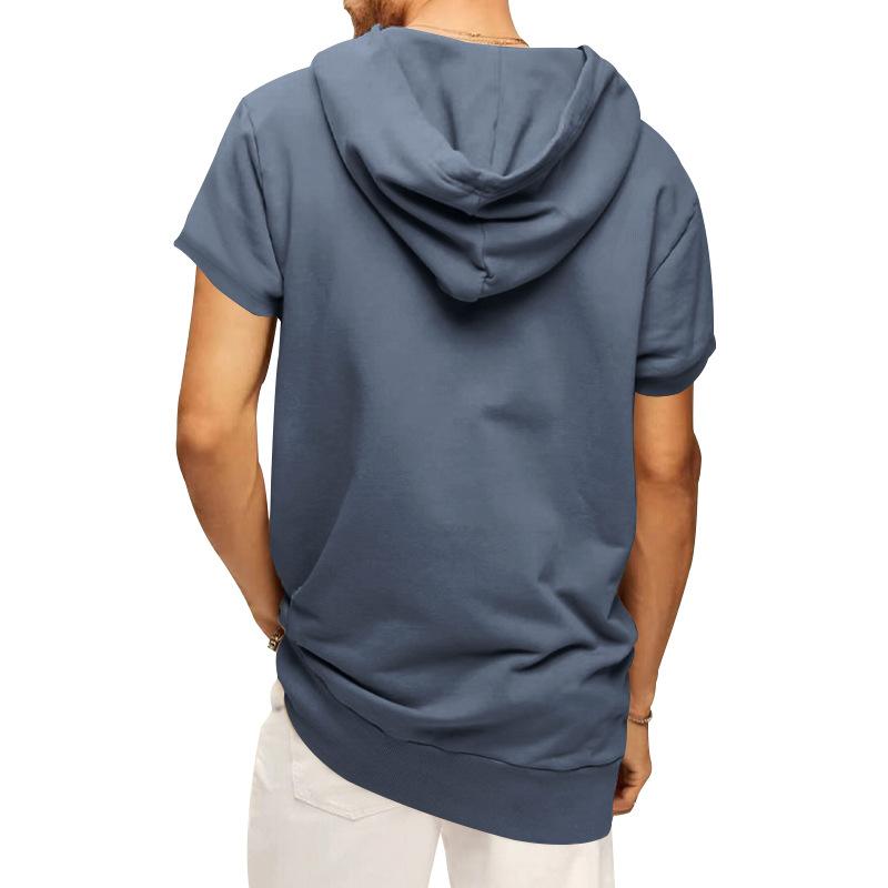 Mens Sports Casual Solid Color Hooded Short Sleeve T-Shirt 67117585Y