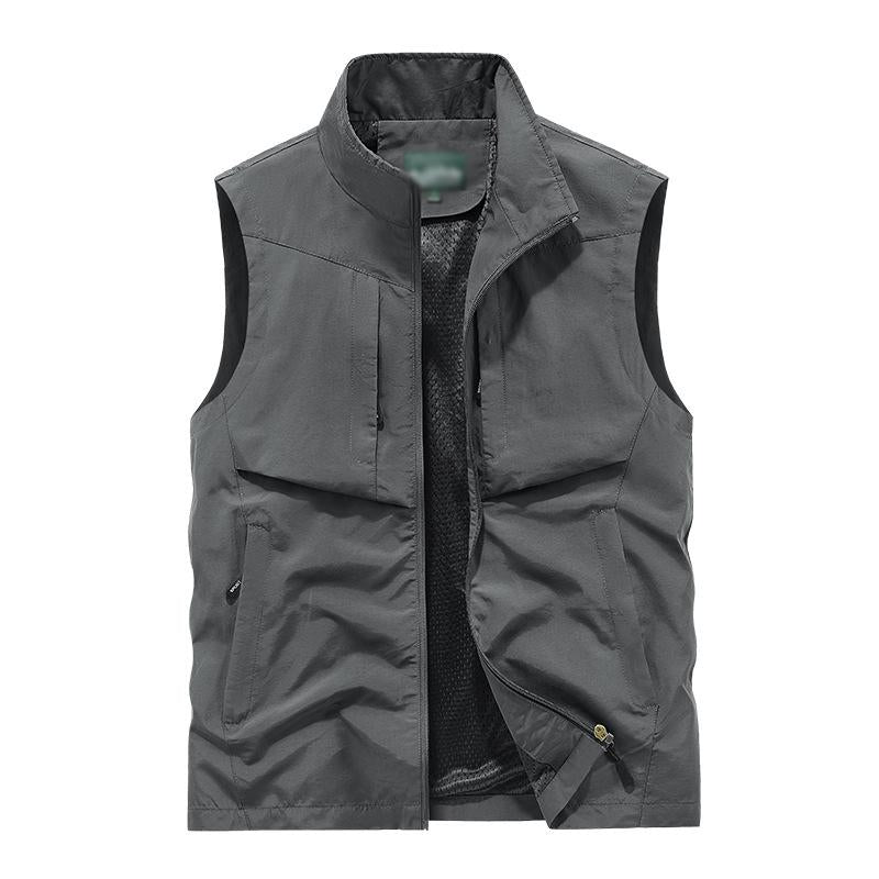 Mens Casual Stand Collar Outdoor Multi-Pocket Breathable Quick-Drying Vest 79618272M