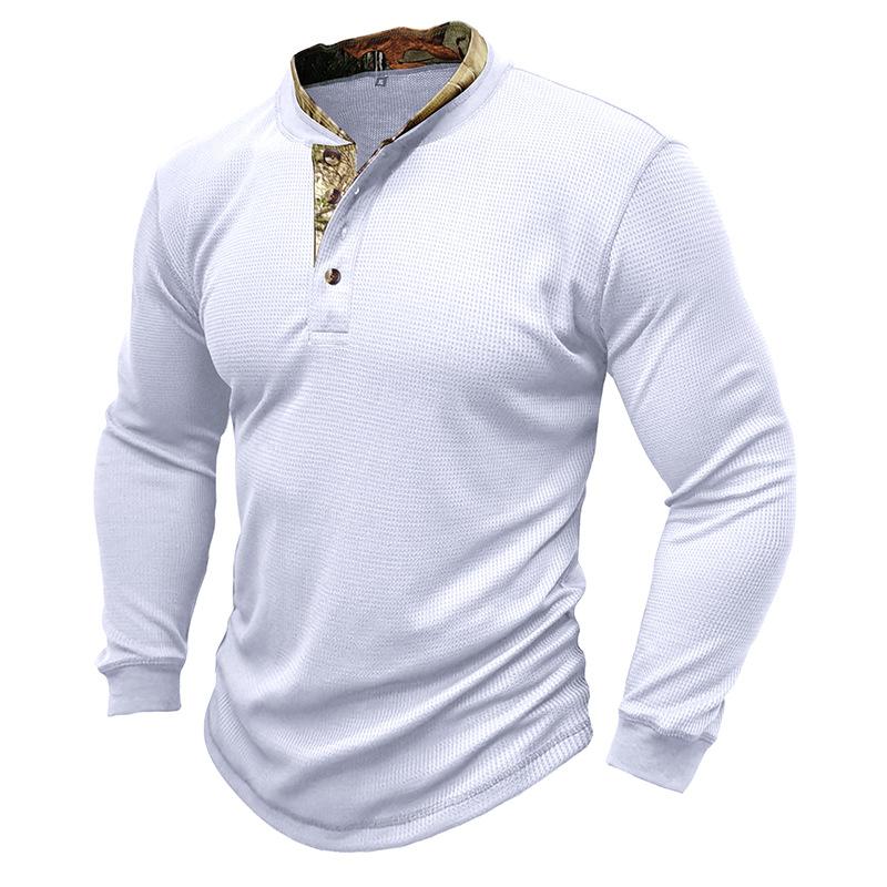 Mens Long Sleeve Outdoor Double Collar Waffle Crewneck Henley 48148003X
