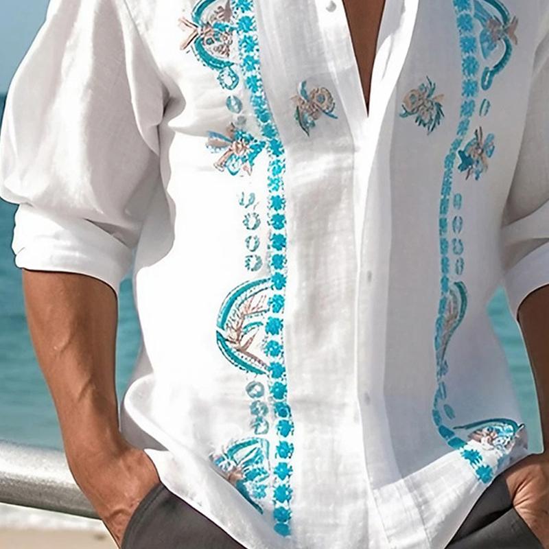 Mens Hawaiian Lapel Print Casual Long Sleeve Shirt 23117343X